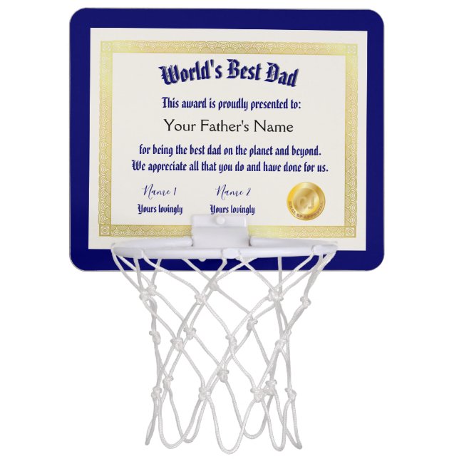 Modern Funny World's Best Dad Certificate  Mini Basketball Hoop (Front)