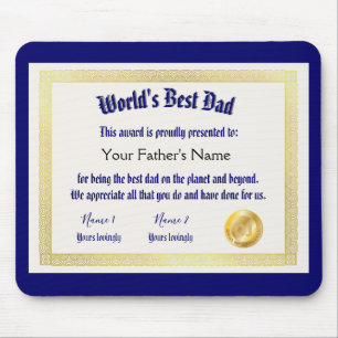 Modern Funny World's Best Dad Certificate Mouse Pad