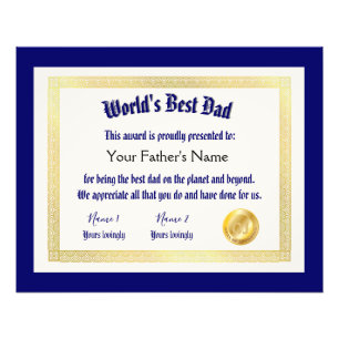 Modern Funny World's Best Dad Certificate Photo Print