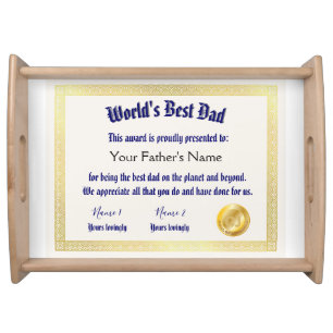 Modern Funny World's Best Dad Certificate Serving Tray