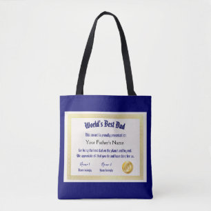 Modern Funny World's Best Dad Certificate Tote Bag