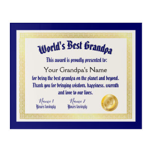 Modern Funny World's Best Grandpa Certificate Acrylic Print