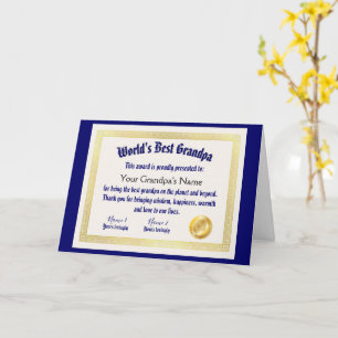Modern Funny World's Best Grandpa Certificate Card