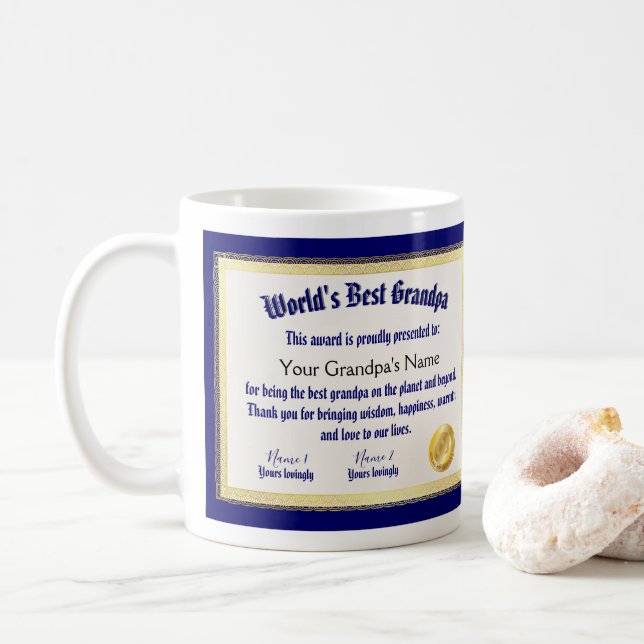 Modern Funny World's Best Grandpa Certificate Coffee Mug (With Donut)