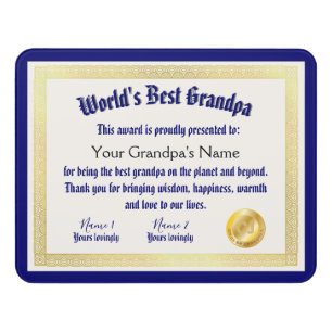 Modern Funny World's Best Grandpa Certificate Door Sign