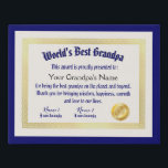 Modern Funny World's Best Grandpa Certificate Faux Canvas Print<br><div class="desc">Introducing the world's best grandpa certificate design! This DIY grandfather certificate award is the perfect way to show appreciation for the awesome grandpa in your life. Whether it's for Father's Day, grandparents day, a birthday, or just because, this personalized award is sure to make any fantastic grand dad feel special....</div>