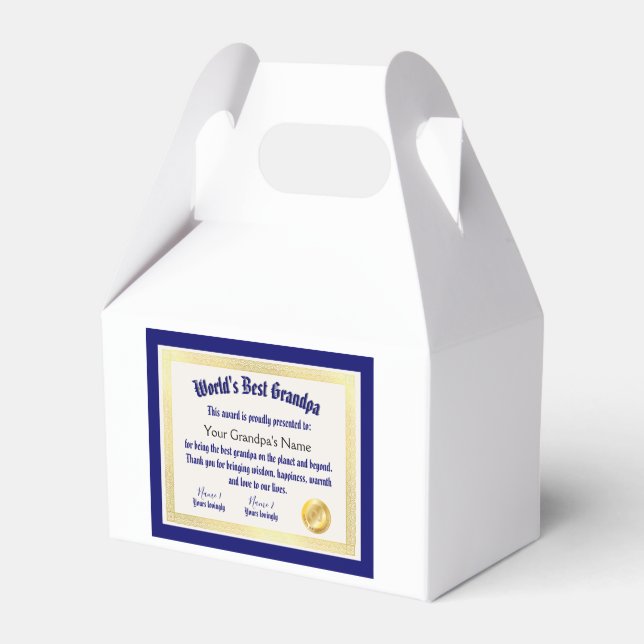 Modern Funny World's Best Grandpa Certificate Favor Boxes (Front Side)