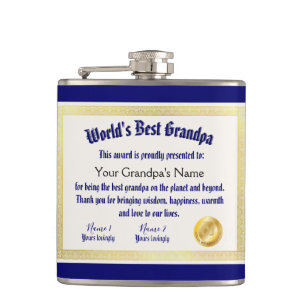 Modern Funny World's Best Grandpa Certificate Flask