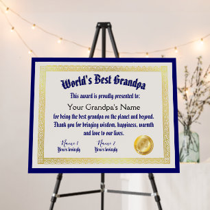 Modern Funny World's Best Grandpa Certificate Foam Board