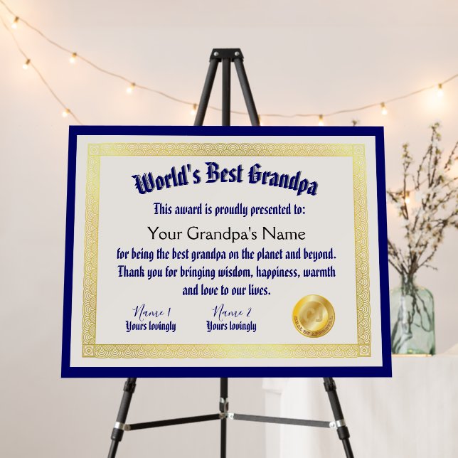 Modern Funny World's Best Grandpa Certificate Foam Board (In Situ (Stand))