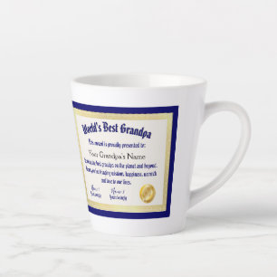 Modern Funny World's Best Grandpa Certificate Latte Mug