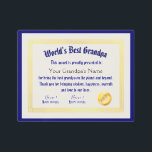 Modern Funny World's Best Grandpa Certificate Metal Print<br><div class="desc">Introducing the world's best grandpa certificate design! This DIY grandfather certificate award is the perfect way to show appreciation for the awesome grandpa in your life. Whether it's for Father's Day, grandparents day, a birthday, or just because, this personalized award is sure to make any fantastic grand dad feel special....</div>