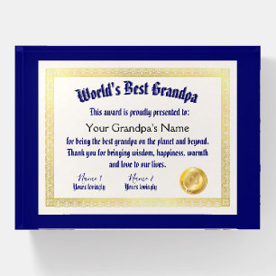 Modern Funny World's Best Grandpa Certificate Paperweight