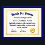 Modern Funny World's Best Grandpa Certificate Photo Print<br><div class="desc">Introducing the world's best grandpa certificate design! This DIY grandfather certificate award is the perfect way to show appreciation for the awesome grandpa in your life. Whether it's for Father's Day, grandparents day, a birthday, or just because, this personalized award is sure to make any fantastic grand dad feel special....</div>