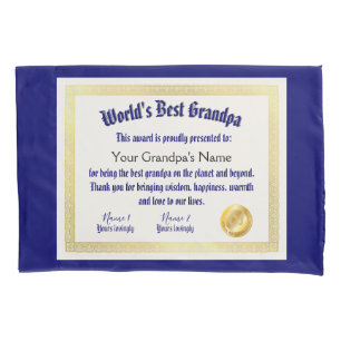 Modern Funny World's Best Grandpa Certificate Pillow Case