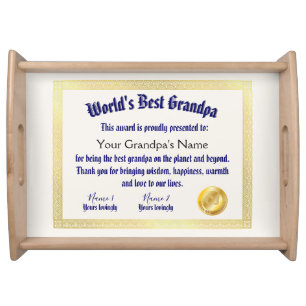 Modern Funny World's Best Grandpa Certificate Serving Tray