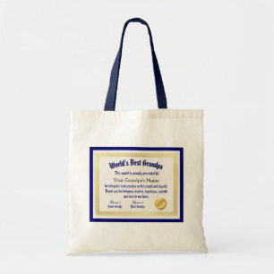 Modern Funny World's Best Grandpa Certificate Tote Bag