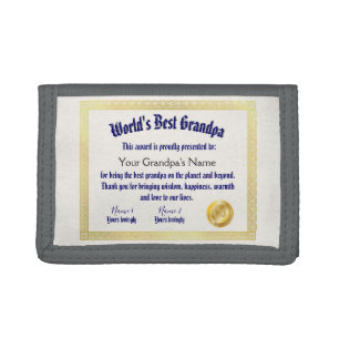 Modern Funny World's Best Grandpa Certificate Tri-fold Wallet