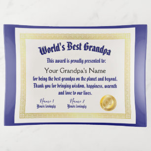 Modern Funny World's Best Grandpa Certificate Trinket Tray