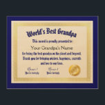 Modern Funny World's Best Grandpa Certificate Wood Wall Art<br><div class="desc">Introducing the world's best grandpa certificate design! This DIY grandfather certificate award is the perfect way to show appreciation for the awesome grandpa in your life. Whether it's for Father's Day, grandparents day, a birthday, or just because, this personalized award is sure to make any fantastic grand dad feel special....</div>