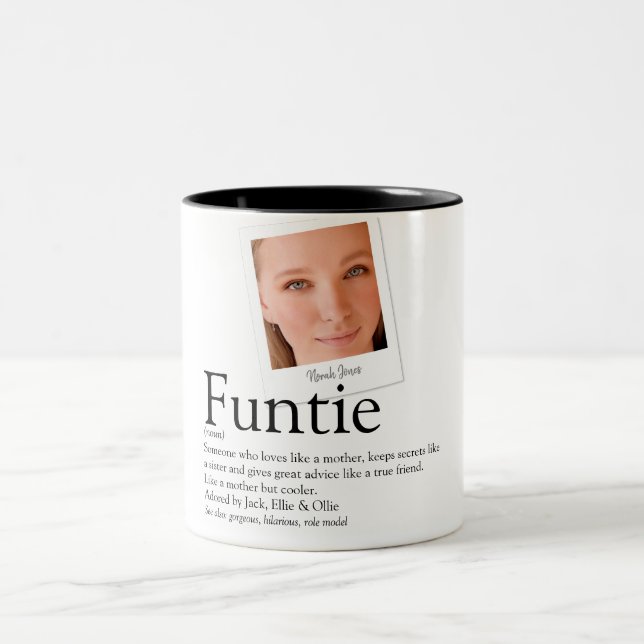 Modern Funtie Aunt Auntie Definition Photo Two-Tone Coffee Mug (Center)