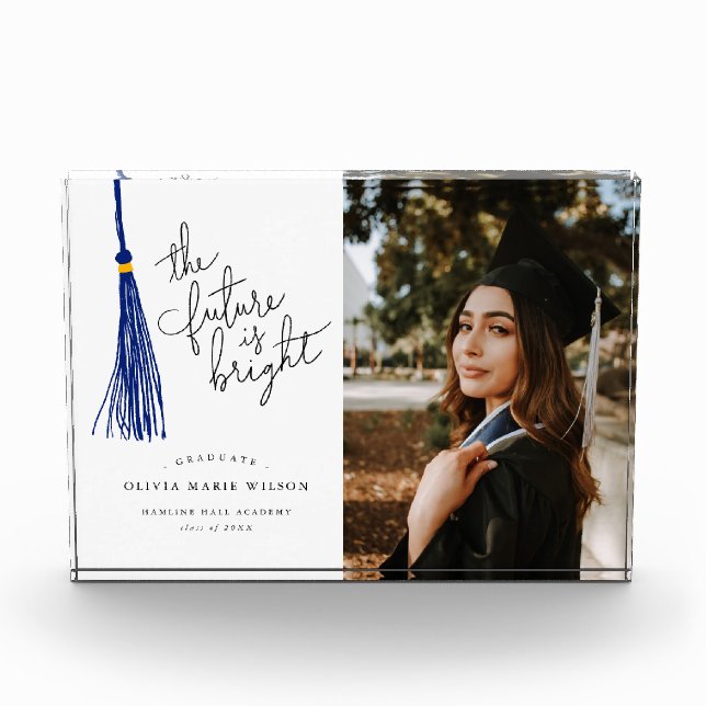 Modern Future is Bright Graduate Blue Keepsake Photo Block (Front)