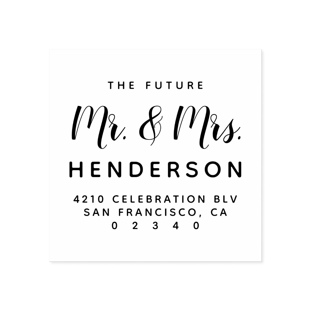 Modern Future Mr & Mrs Script Return Address Rubber Stamp | Zazzle