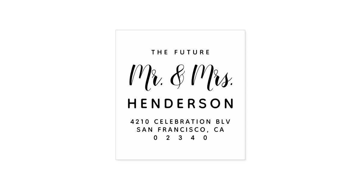 Modern Future Mr & Mrs Script Return Address Rubber Stamp | Zazzle