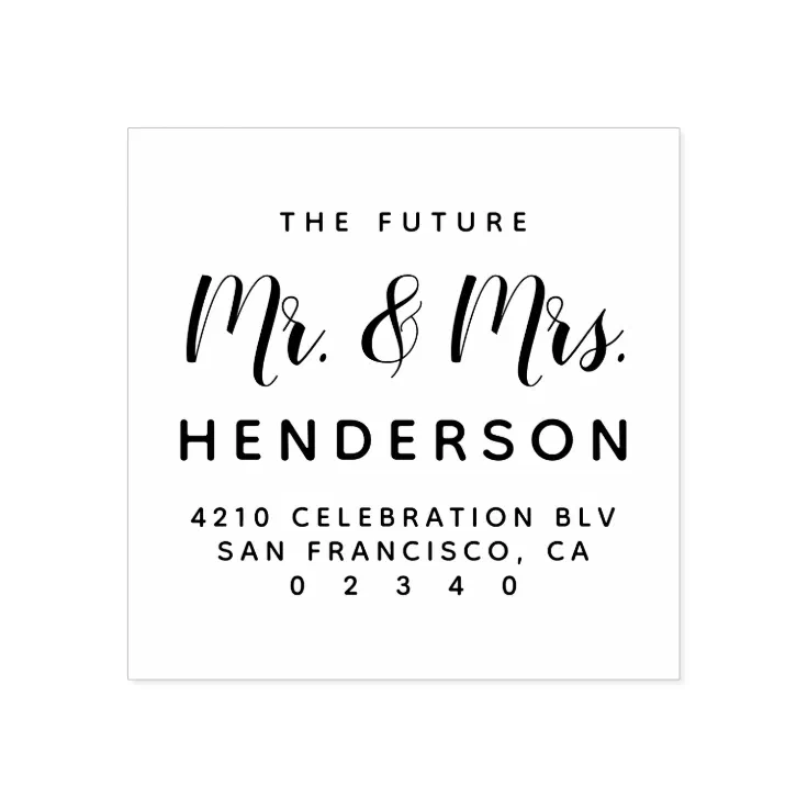 Modern Future Mr & Mrs Script Return Address Rubber Stamp | Zazzle