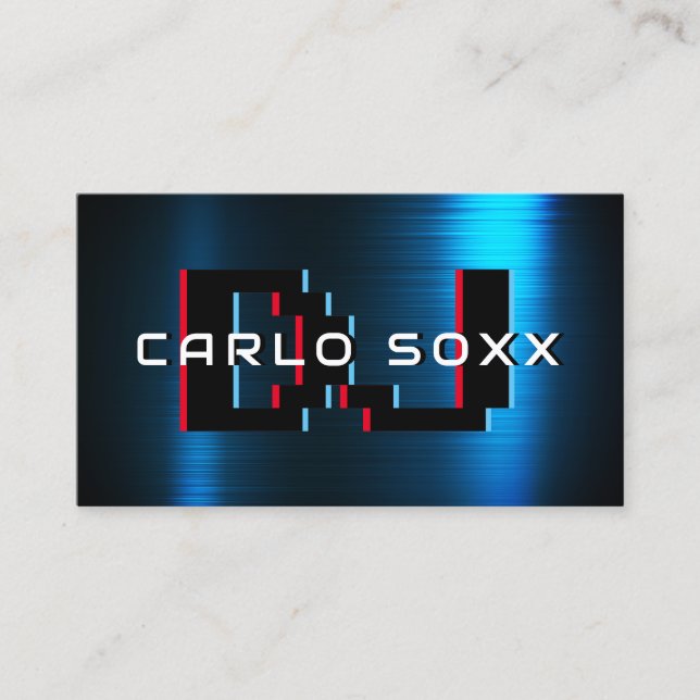Modern futuristic blue faux metallic business card (Front)