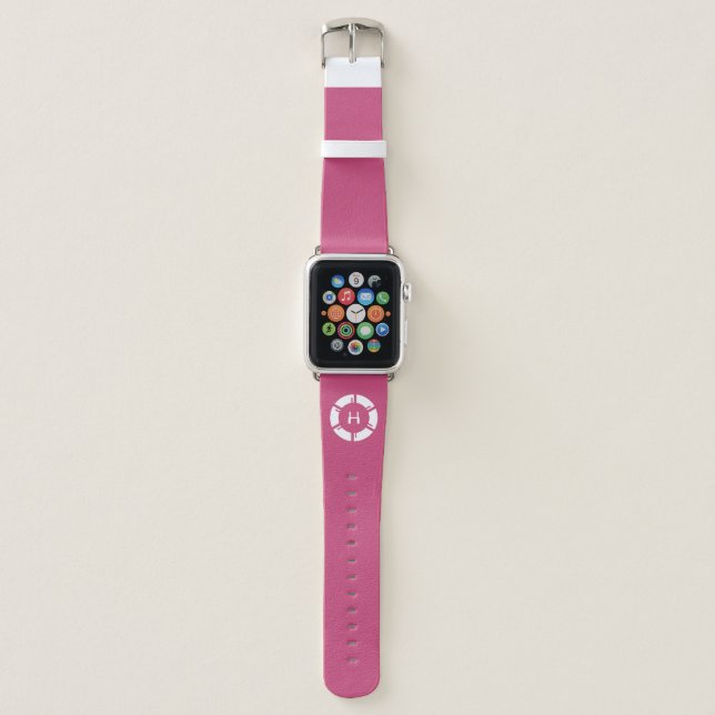 Modern Futuristic Circle SciFi Geek Monogram Pink Apple Watch Band (Front)