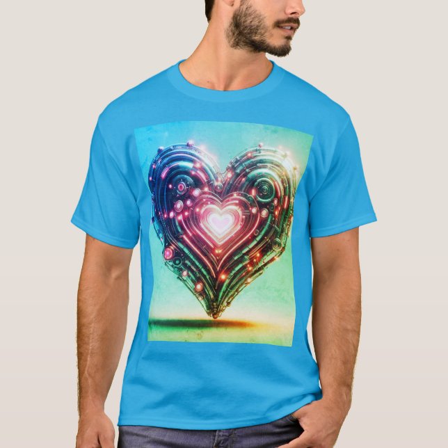 Modern Futuristic Glowing Green and Pink Heart  T-Shirt (Front)