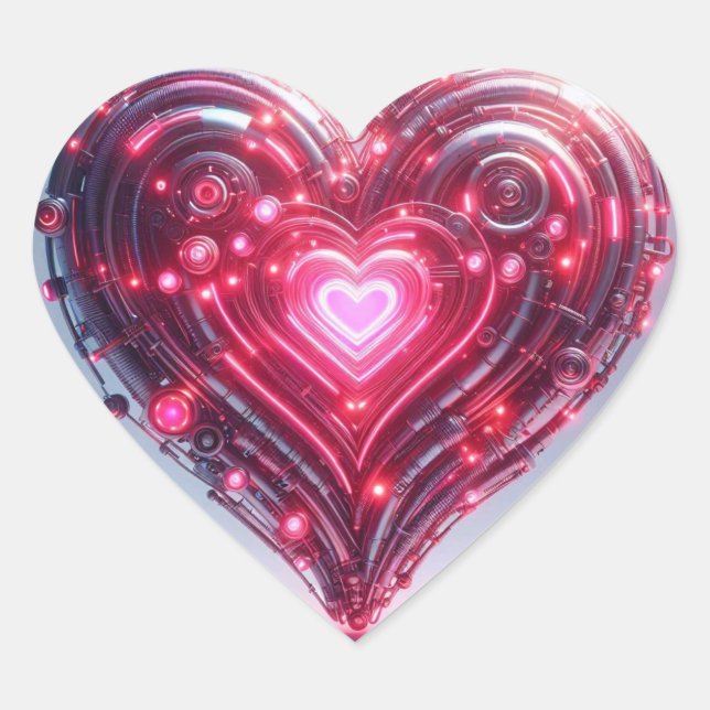 Modern Futuristic Glowing Pink Heart  Heart Sticker (Front)