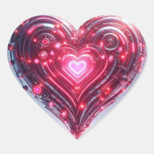Modern Futuristic Glowing Pink Heart  Heart Sticker