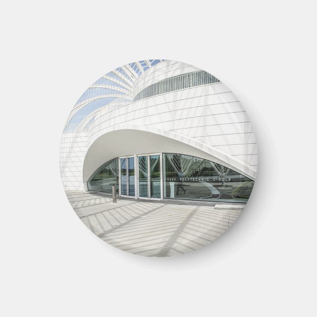 Modern futuristic white building magnet (Front)