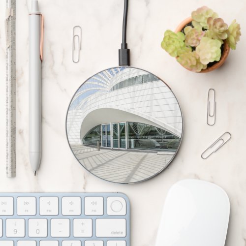 Modern futuristic white building wireless charger 