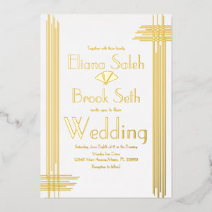 Modern Gabsty Art Deco Gold Wedding Pressed Foil Foil Invitation