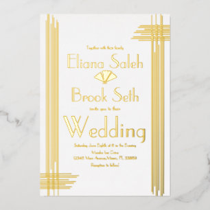 Modern Gabsty Art Deco Gold Wedding Pressed   Foil Invitation