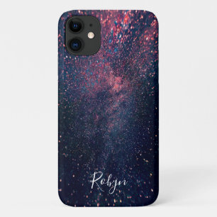 Modern Galaxy Glitter Custom Name Girly iPhone 11 Case