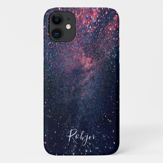 Modern Galaxy Glitter Custom Name Girly Case-Mate iPhone Case (Back)