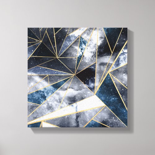 Modern Galaxy Nebula Geometric Gold Triangles Canvas Print