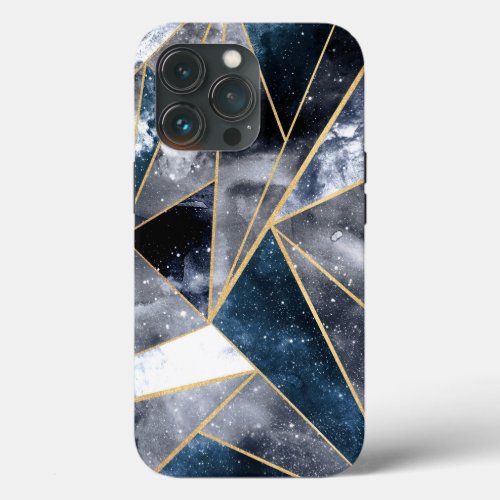 Modern Galaxy Nebula Geometric Gold Triangles  iPhone 13 Pro Case