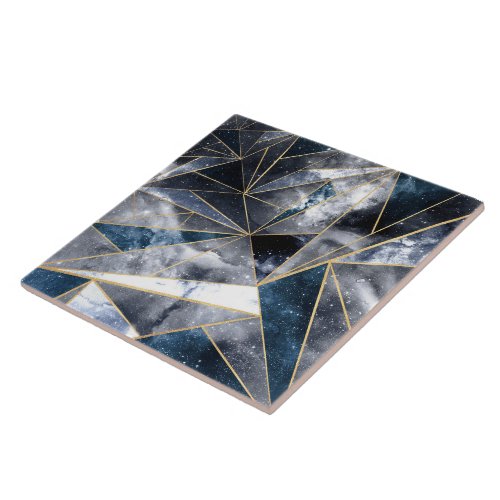 Modern Galaxy Nebula Geometric Gold Triangles Ceramic Tile