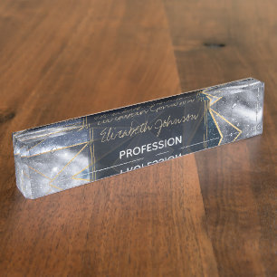 Modern Galaxy Nebula Geometric Gold Triangles Desk Name Plate