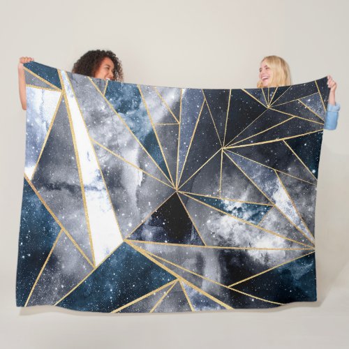 Modern Galaxy Nebula Geometric Gold Triangles Fleece Blanket