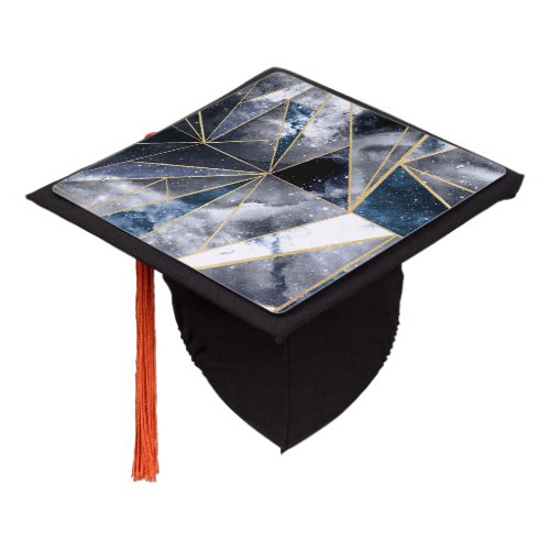Modern Galaxy Nebula Geometric Gold Triangles Graduation Cap Topper
