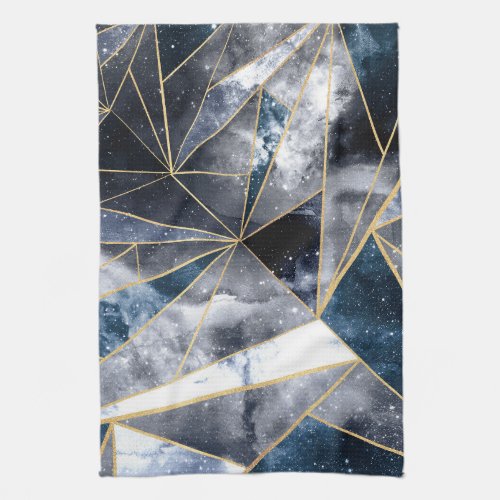 Modern Galaxy Nebula Geometric Gold Triangles Kitchen Towel