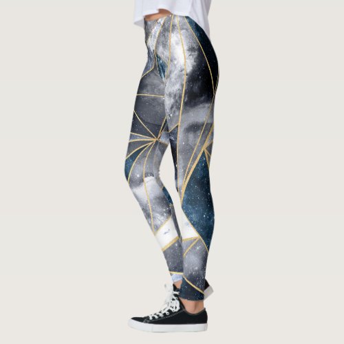 Modern Galaxy Nebula Geometric Gold Triangles Leggings