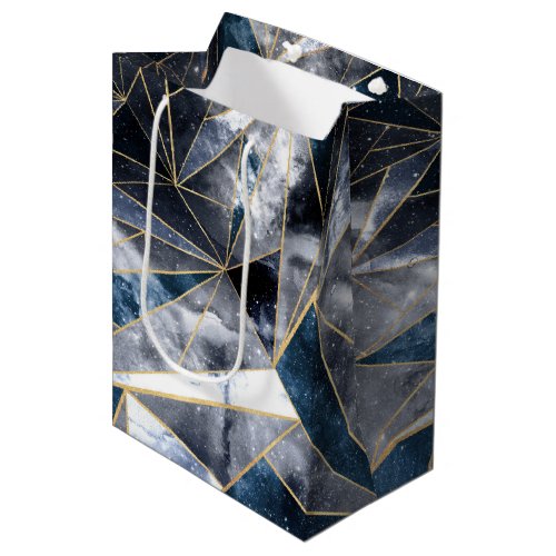 Modern Galaxy Nebula Geometric Gold Triangles Medium Gift Bag