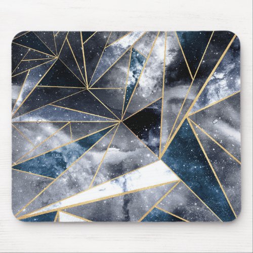 Modern Galaxy Nebula Geometric Gold Triangles Mouse Pad